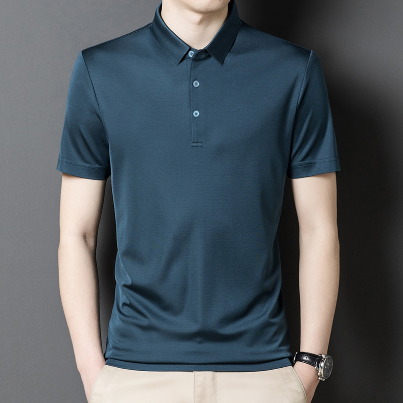 Factory Wholesale Men's Luxury Natural Material Double Face Silk Polo Shirts Solid 2 Colours