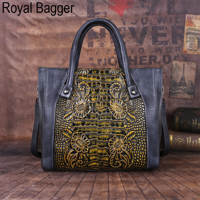 Royal Bagger New Fashion Top-Handle Bag For Women Genuine Cow Leather Elegant Retro Shoulder Bag Multifunction Ladies Girl Crossbody